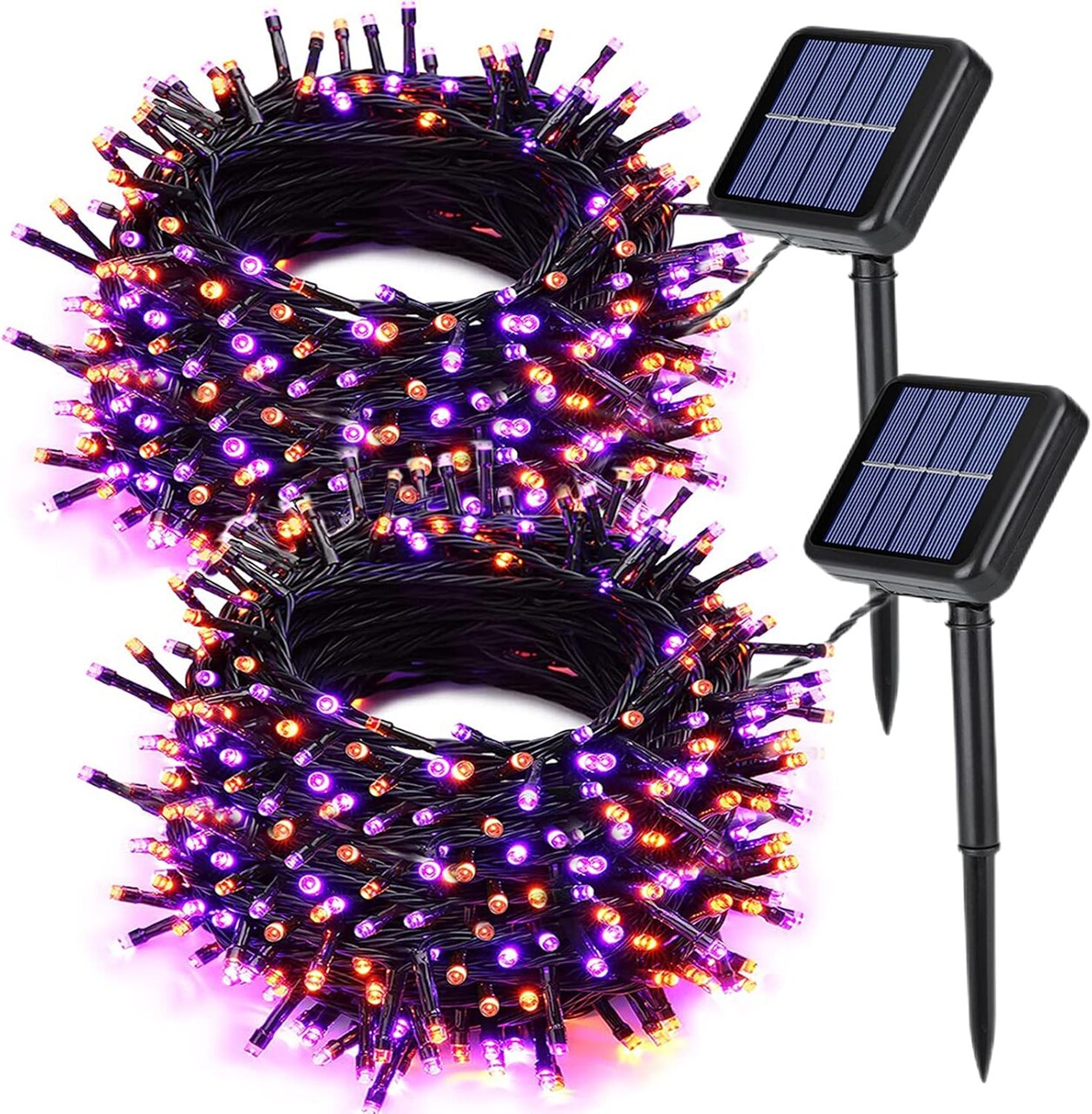 2 Pack Orange Purple Halloween Solar String Lights Total 144 FT 400 LED 8 Modes Waterproof (Orange Purple)